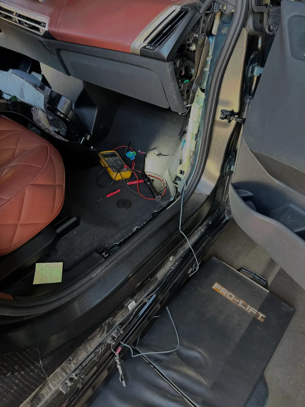 Electrical diagnosis — Interior stripped and meter on the circuit until we find the real fault.